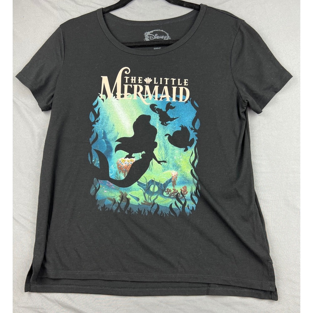 Disney The Little Mermaid T-Shirt Womens Large Ariel Graphic Black Tee Good